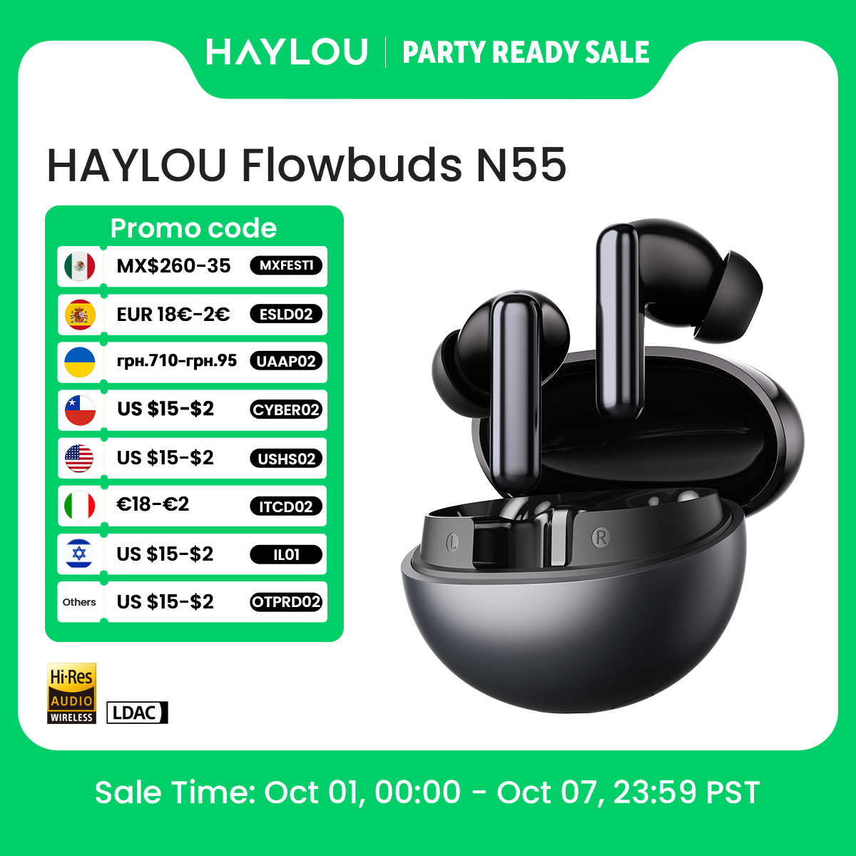 Type C Wired Earphones With Mic - HAYLOU Flowbuds N55 หูฟังไร้สาย 54dB Adaptive