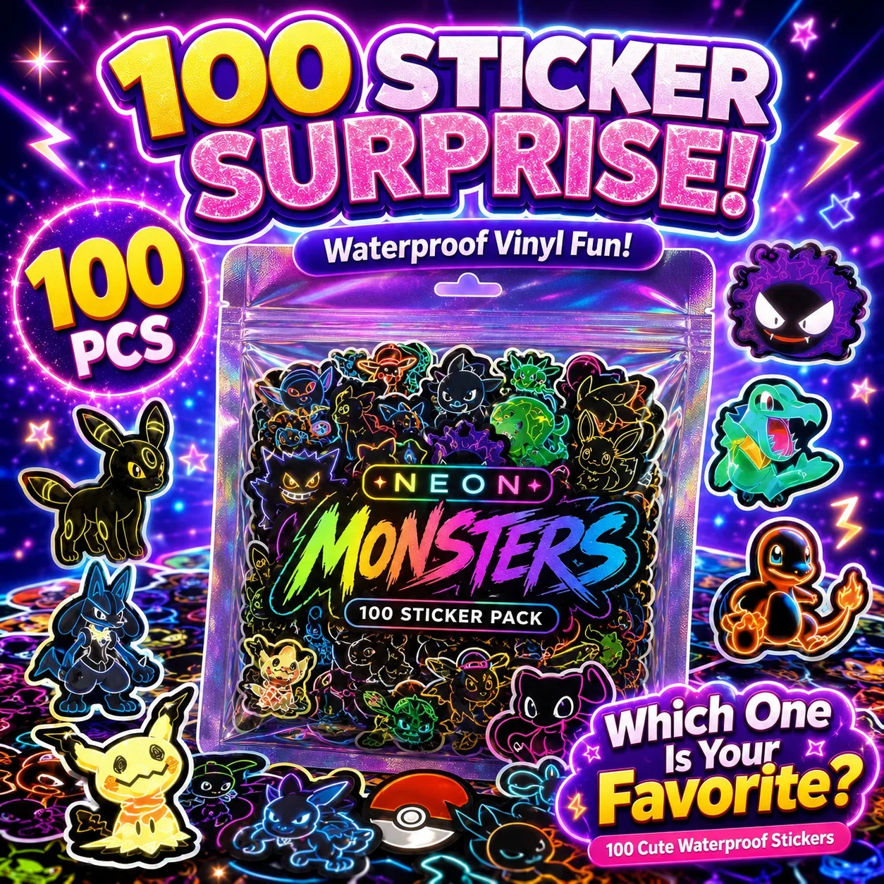 สติกเกอร์โปเกมอนสีนีออน 100 ชิ - Laptops บทวิจารณ์และราคา